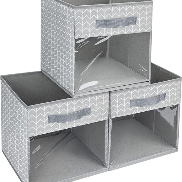 DIMJ Storage Cubes Collapsible Storage Bins with Front Handle Window 11" 3 Pk - Picture 1 of 5